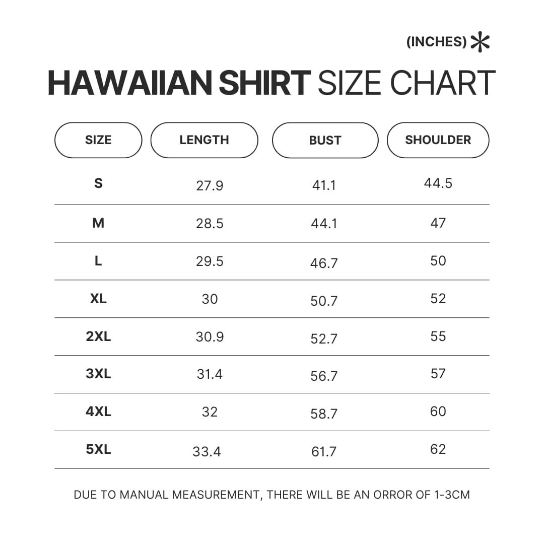 Hawaiian Shirt Size Chart - Evangelion Merch