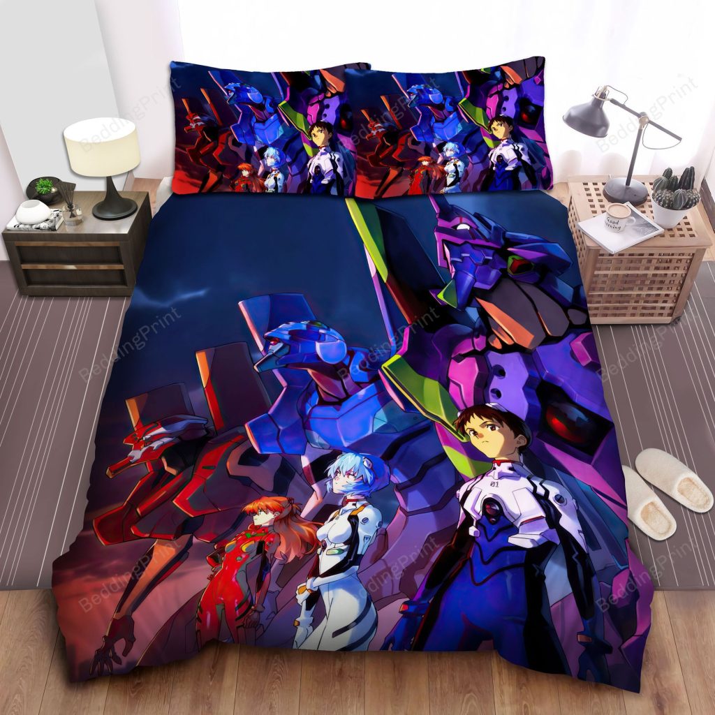 neon genesis evangelion main characters amp their eva units digital painting bed sheets duvet cover bedding - Evangelion Merch