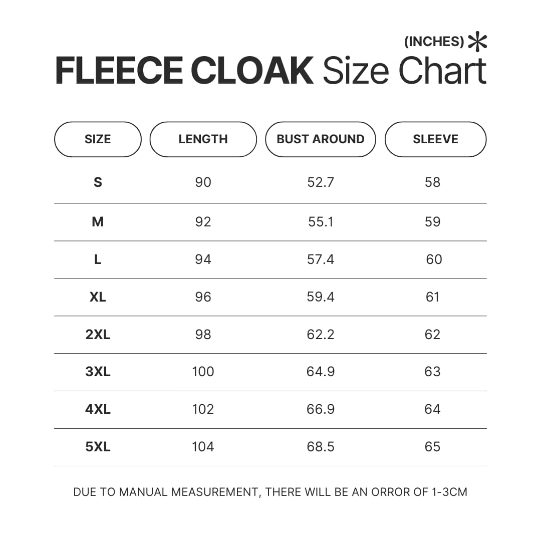 Fleece Cloak Size Chart - Evangelion Merch