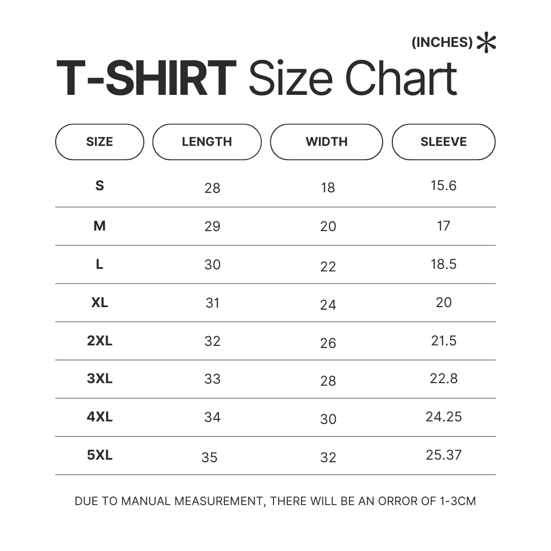 T shirt Size Chart - Evangelion Merch