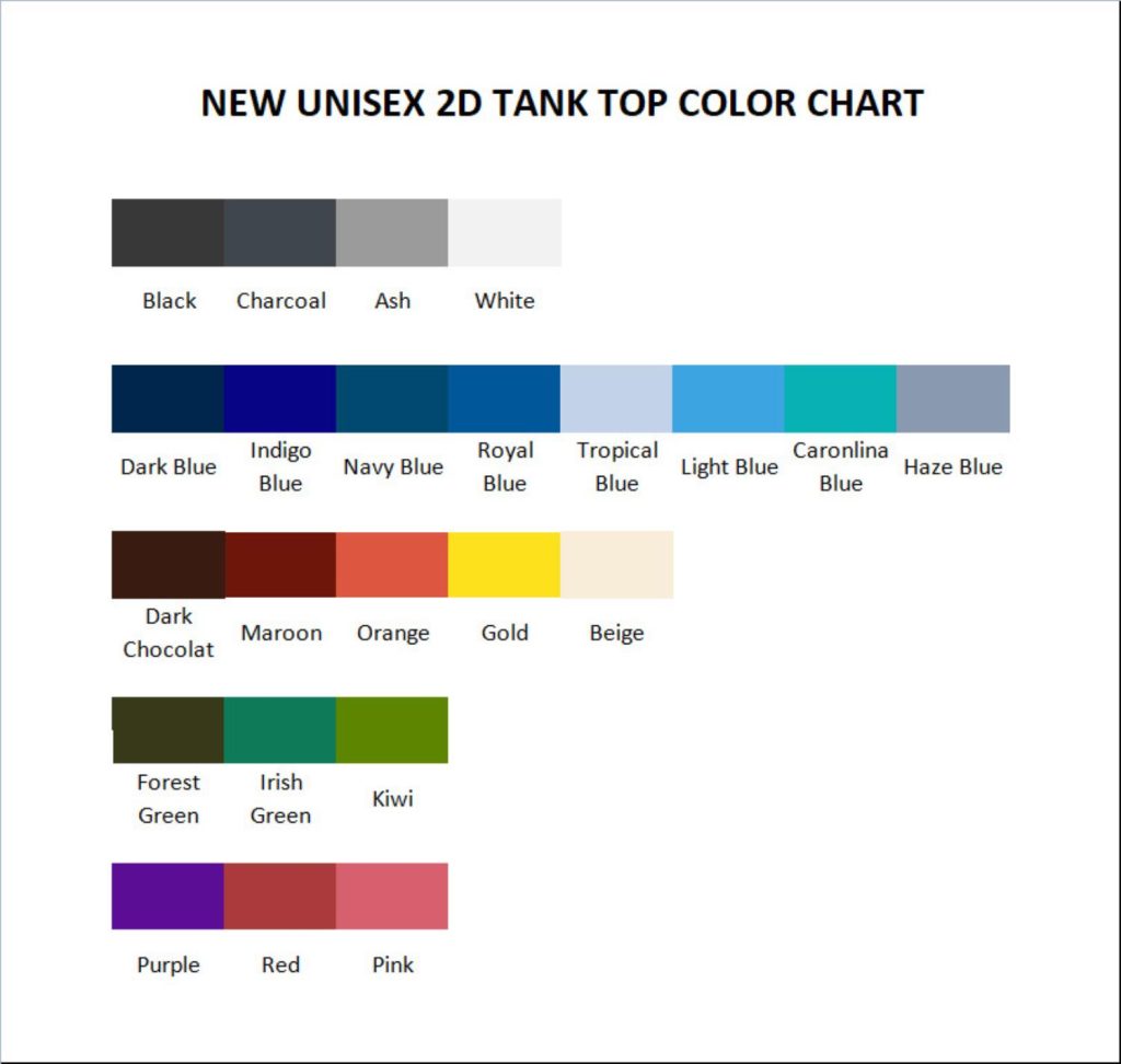 tank top color chart - Evangelion Merch